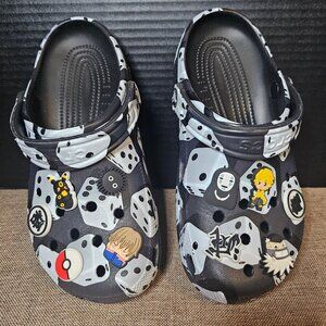 Crocs Classic Unisex Black White Dice Clogs With Pokemon Charms Size M5 W7